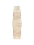 Elisabetta Franchi Logo Embroidery Draped Midi Dress — Beige — Size XS — Front View