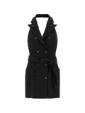 Elisabetta Franchi Double Breasted Belted Dress — Black — Size XXS — Front View