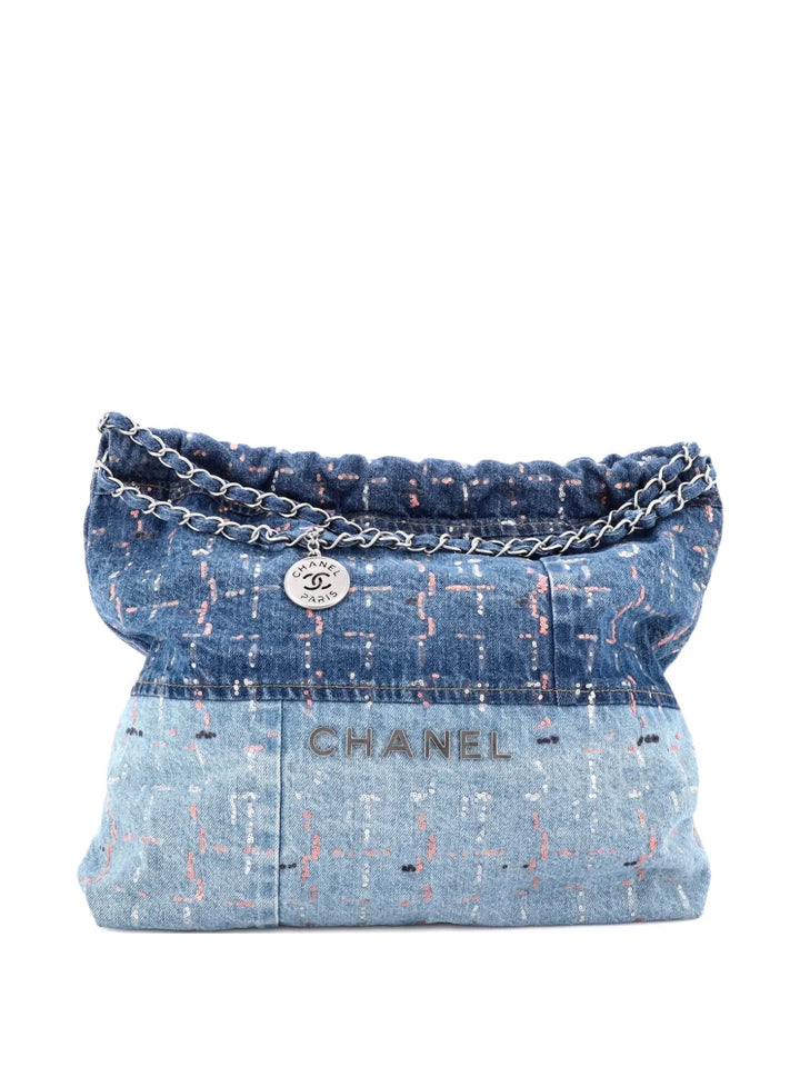Chanel Pre Owned 22 Chain Denim With Sequins Medium Hobo Bag — Same as shown — Size One Size — Front View