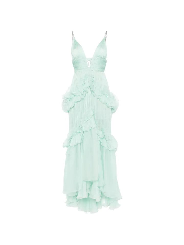 Maria Lucia Hohan Ruffled Maxi Dress — Green — Size S — Front View