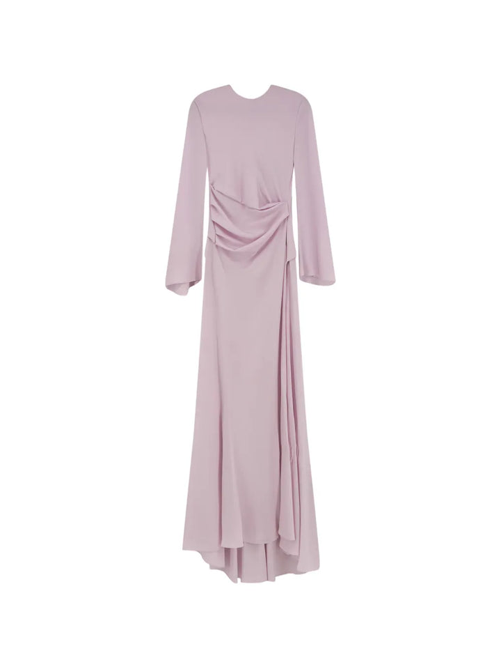 Alexander Mcqueen Long Sleeve Draped Maxi Dress — Red/ Pink — Size XS — Front View