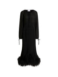 16Arlington Davis Feather Trim Midi Dress — Black — Size XS — Front View