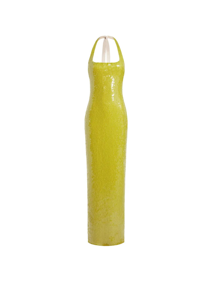 16Arlington Auden Sequin Halterneck Maxi Dress — Green — Size XS — Front View