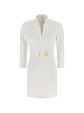 Elisabetta Franchi Logo Applique Mini Dress — White/ Gold — Size XS — Front View