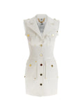 Elisabetta Franchi Single Breasted Button Mini Dress — White — Size S — Front View