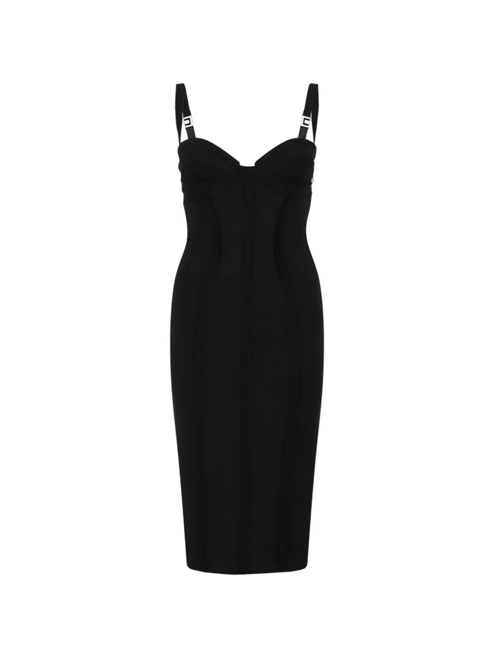 Elisabetta Franchi Sweetheart Neck Midi Dress — Black/ Red — Size XS — Front View
