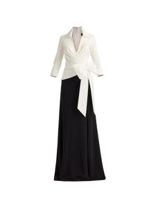 Tadashi Shoji Bow Detail V Neck Panelled Dress — Black/ White — Size XS — Front View