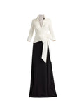 Tadashi Shoji Bow Detail V Neck Panelled Dress — Black/ White — Size XS — Front View