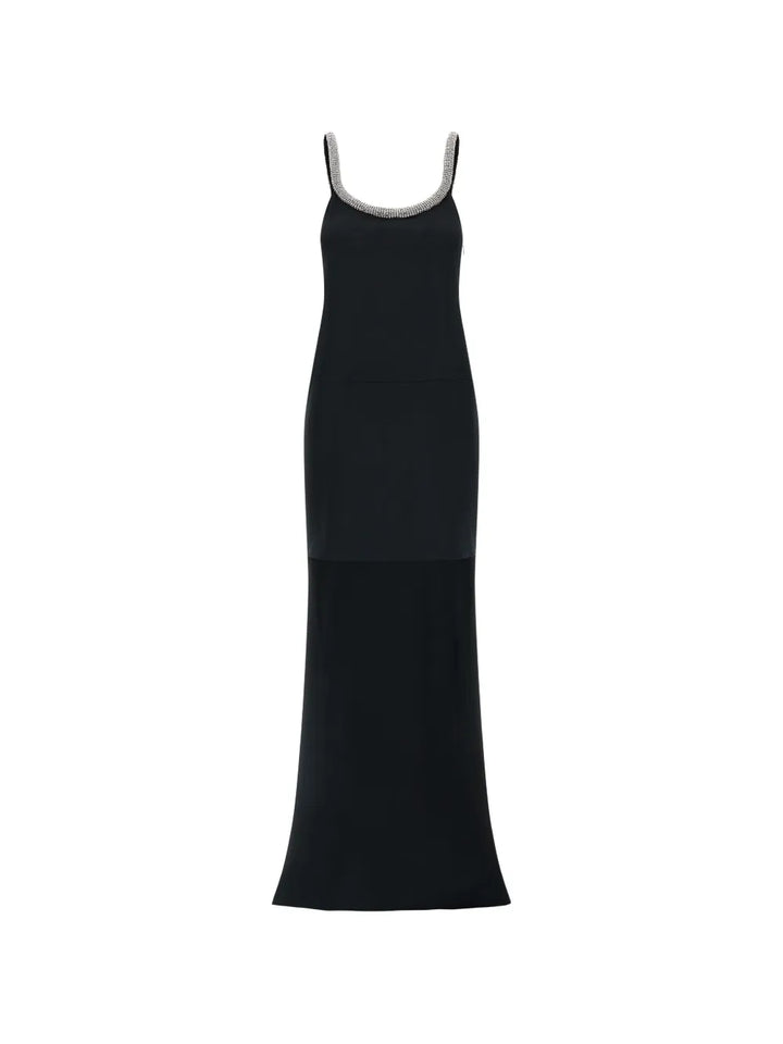 Tom Ford Crystal Asymmetrical Trawl Dress — Black — Size M — Front View