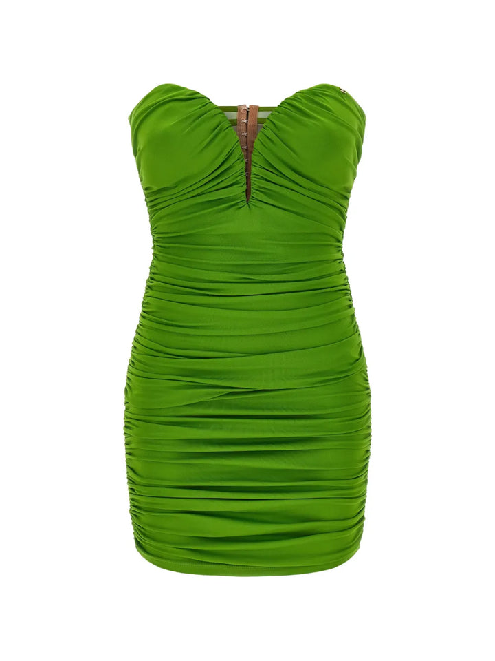 Elisabetta Franchi Draping Sweetheart Neckline Mini Dress — Green — Size XS — Front View