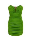Elisabetta Franchi Draping Sweetheart Neckline Mini Dress — Green — Size XS — Front View