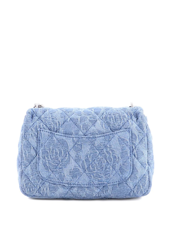 Chanel Pre Owned Sweet Heart Chain Square Flap Bag Quilted Camellia Denim Mini Shoulder Bag — Same as shown — Size One Size — Side View