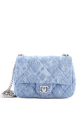 Chanel Pre Owned Sweet Heart Chain Square Flap Bag Quilted Camellia Denim Mini Shoulder Bag — Same as shown — Size One Size — Front View