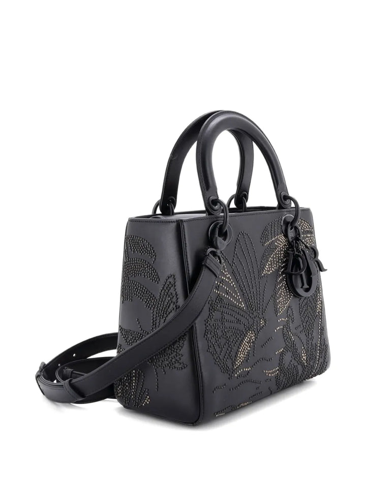 Christian Dior Pre Owned Butterfly Lady Dior Bag Embroidered And Beaded Leather Medium Shoulder Bag — Same as shown — Size One Size — Top View