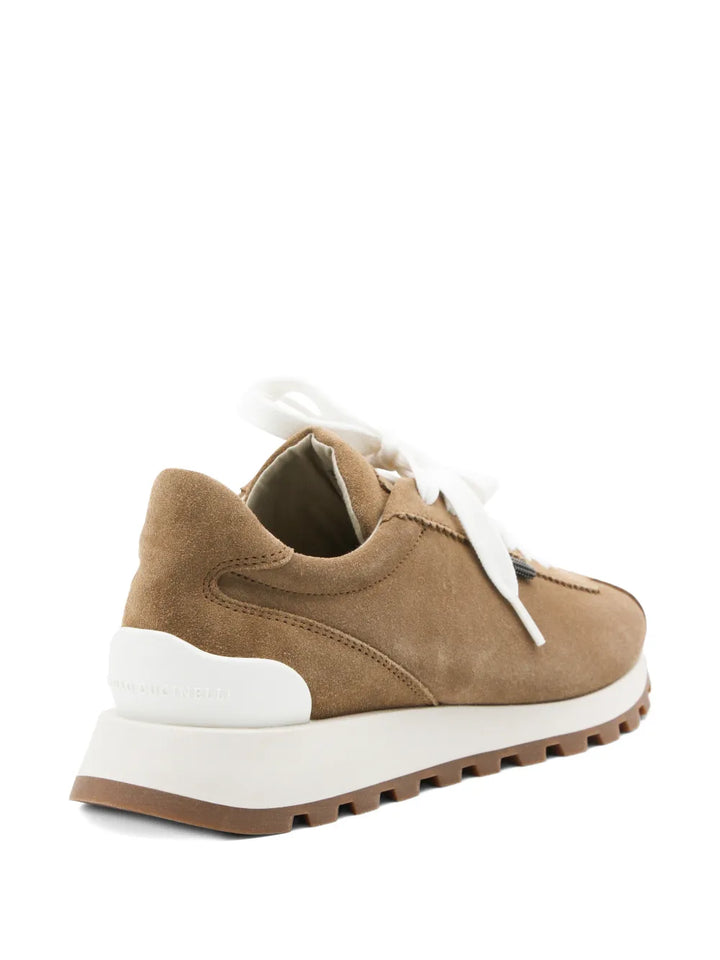Brunello Cucinelli Beaded Lace-Up Trainers — White — Size US M 3.5 - US W 5 — Back View