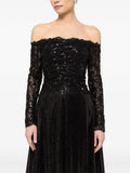 Nissa Sequin Embellishment Off Shoulder Midi Dress — Black — Size S — Front View