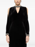 Nissa Crystal Velvet Midi Dress — Black — Size S — Front View