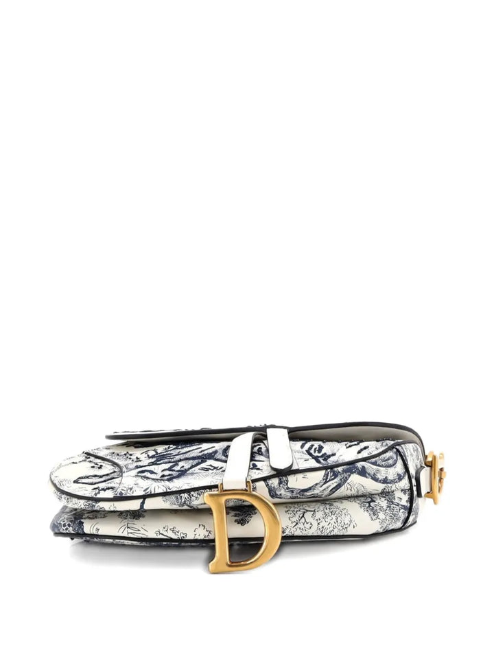 Christian Dior Pre Owned Toile De Jouy Saddle Bag Embroidered Leather Medium Shoulder Bag — Same as shown — Size One Size — Top View