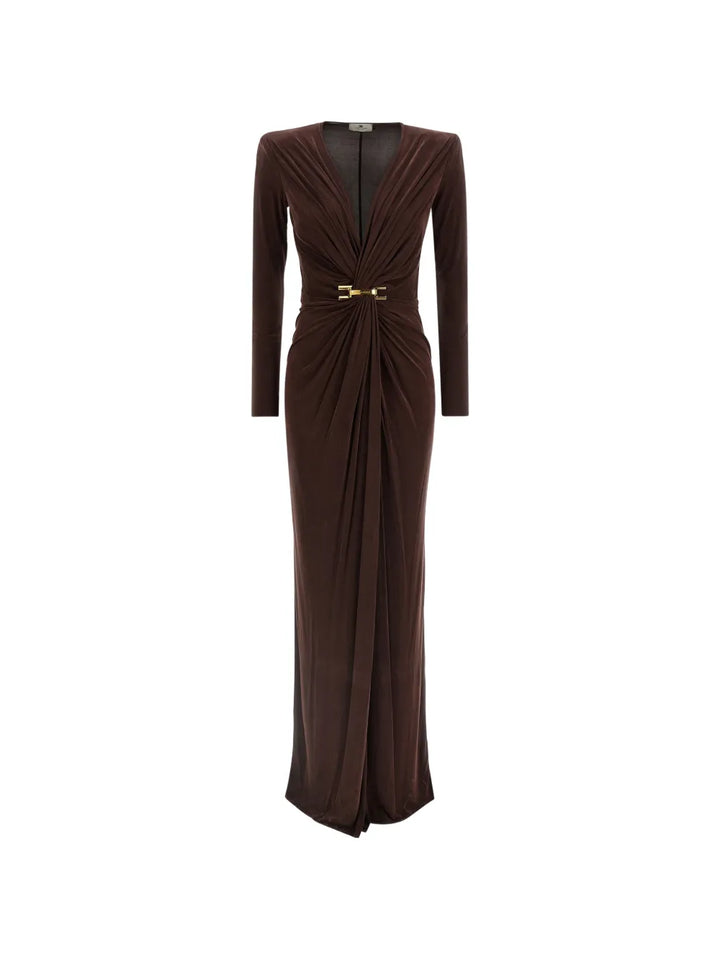 Elisabetta Franchi Draping Maxi Dress — Brown — Size XS — Front View