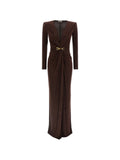 Elisabetta Franchi Draping Maxi Dress — Brown — Size XS — Front View