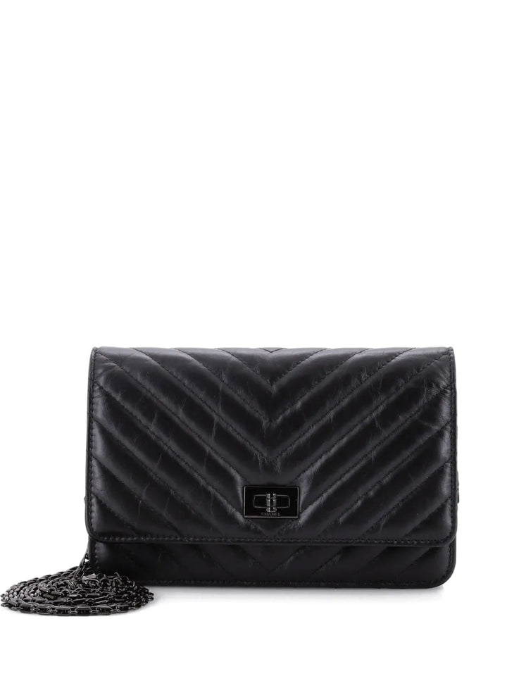 Chanel Pre Owned So Black Reissue 255 Wallet On Chain Chevron Sheepskin Shoulder Bag — Same as shown — Size One Size — Front View