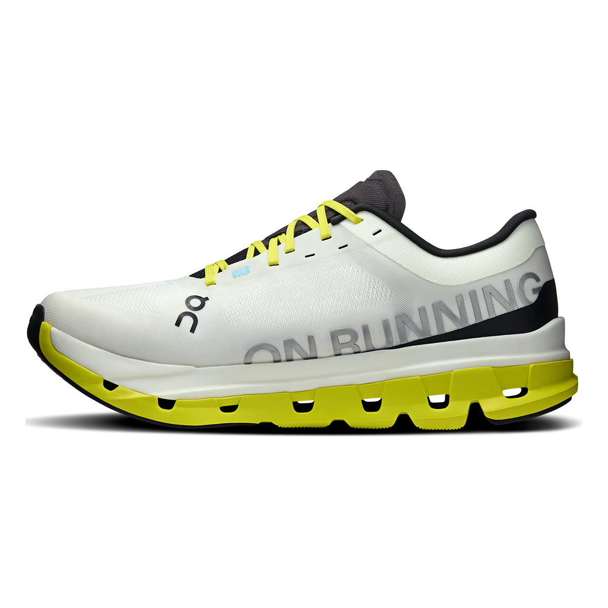 ON Cloudflow V5 — White - Lime — Size D — Width 8 — Side View