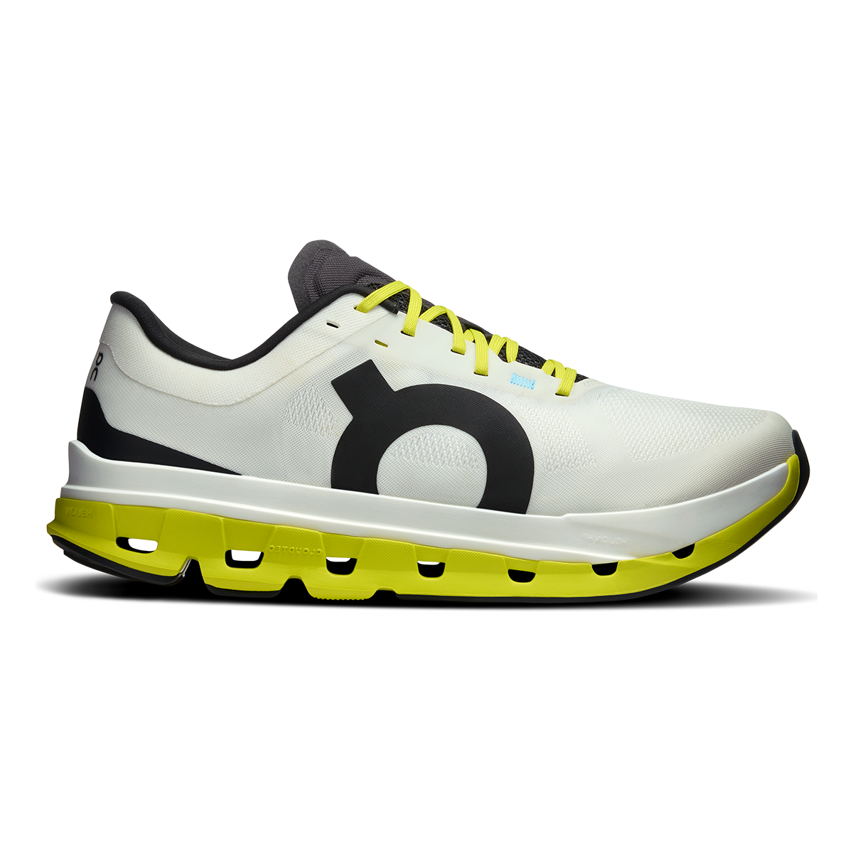 ON Cloudflow V5 — White - Lime — Size D — Width 8 — Front View