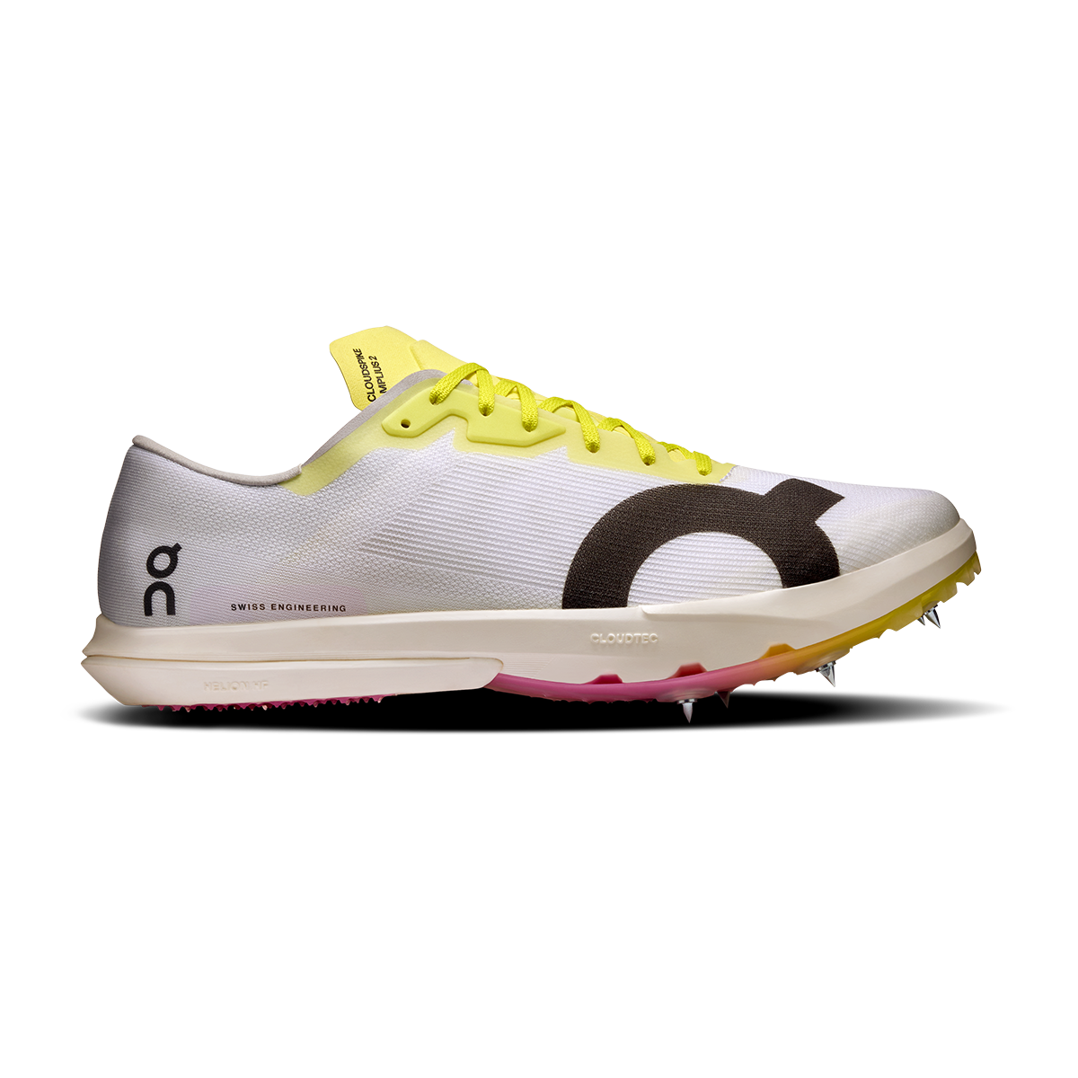 ON Cloudspike Amplius 2 — White - Raspberry — Size B — Width 5 — Front View