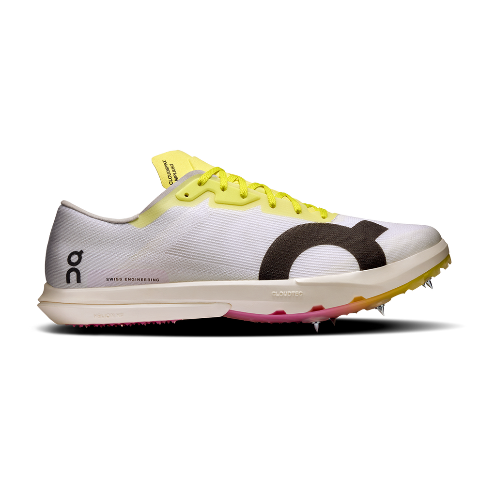 ON Cloudspike Amplius 2 — White - Raspberry — Size D — Width 7 — Front View