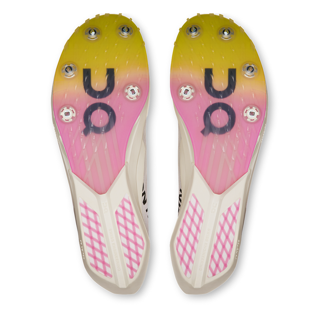 ON Cloudspike Amplius 2 — White - Raspberry — Size B — Width 5 — Top View