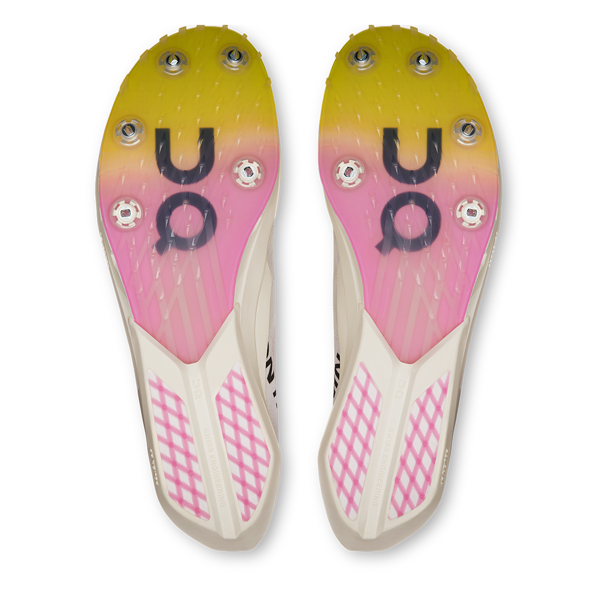 ON Cloudspike Amplius 2 — White - Raspberry — Size B — Width 5 — Top View