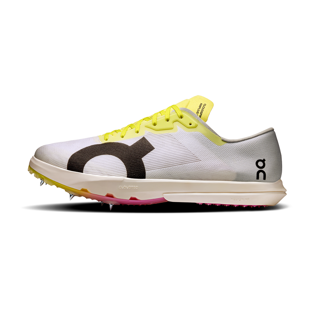 ON Cloudspike Amplius 2 — White - Raspberry — Size D — Width 7 — Side View