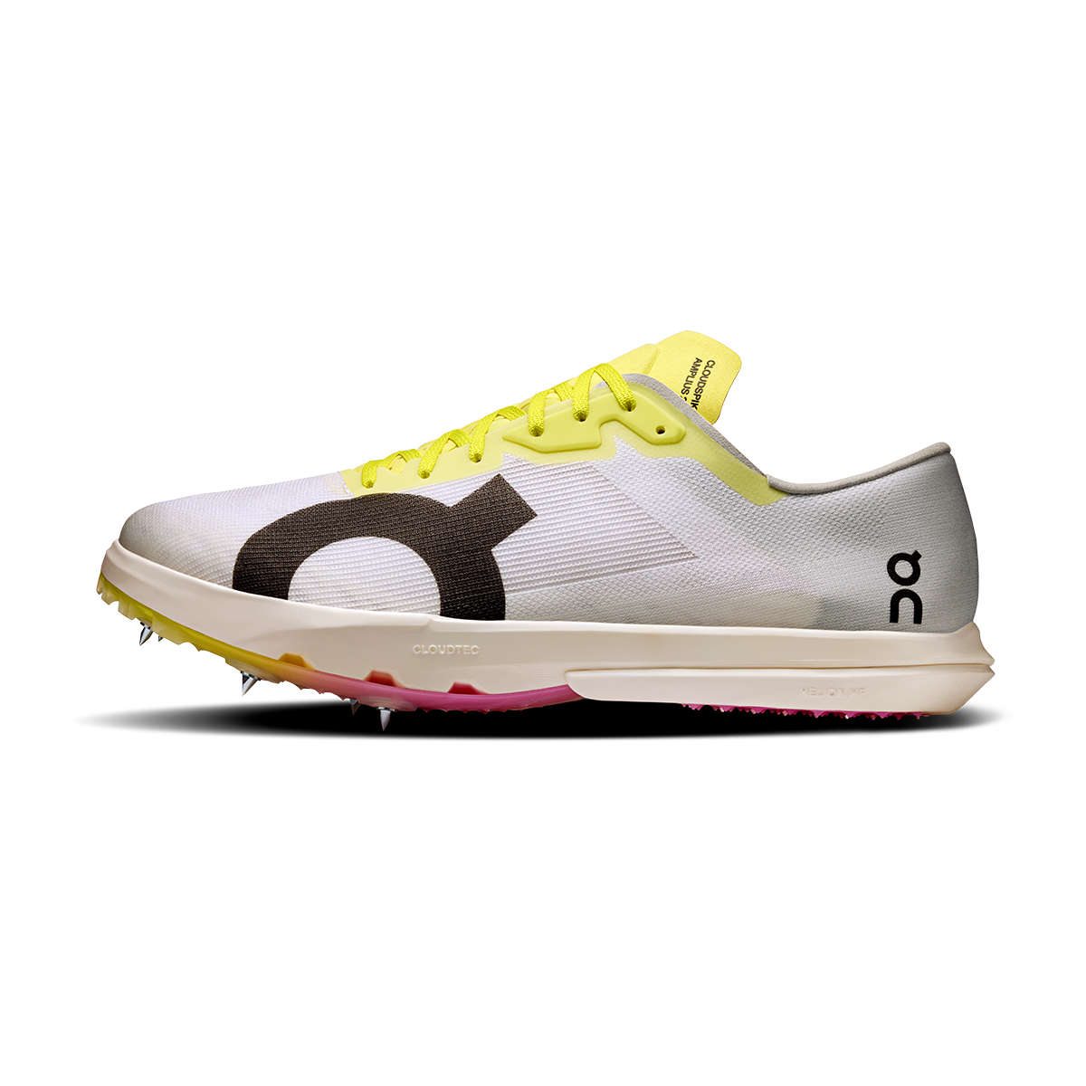ON Cloudspike Amplius 2 — White - Raspberry — Size B — Width 5 — Side View
