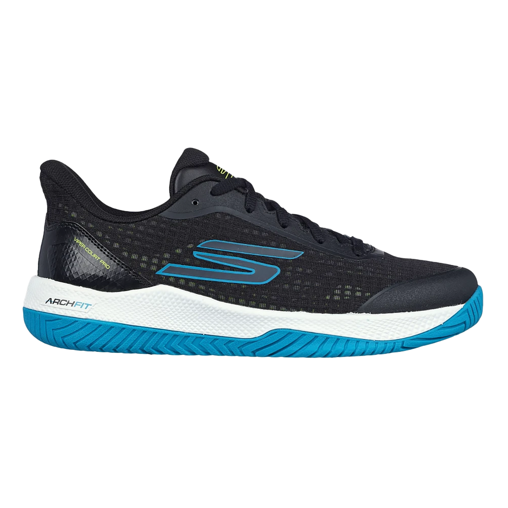 Skechers Viper Court Pro — Black - Blue — Size B — Width 6 — Front View