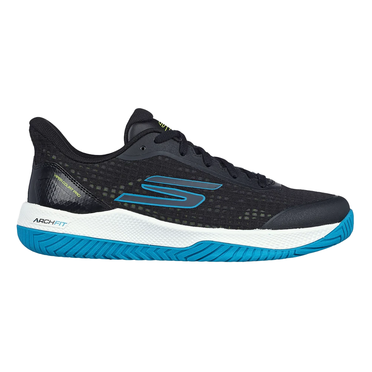 Skechers Viper Court Pro — Black - Blue — Size B — Width 6 — Front View