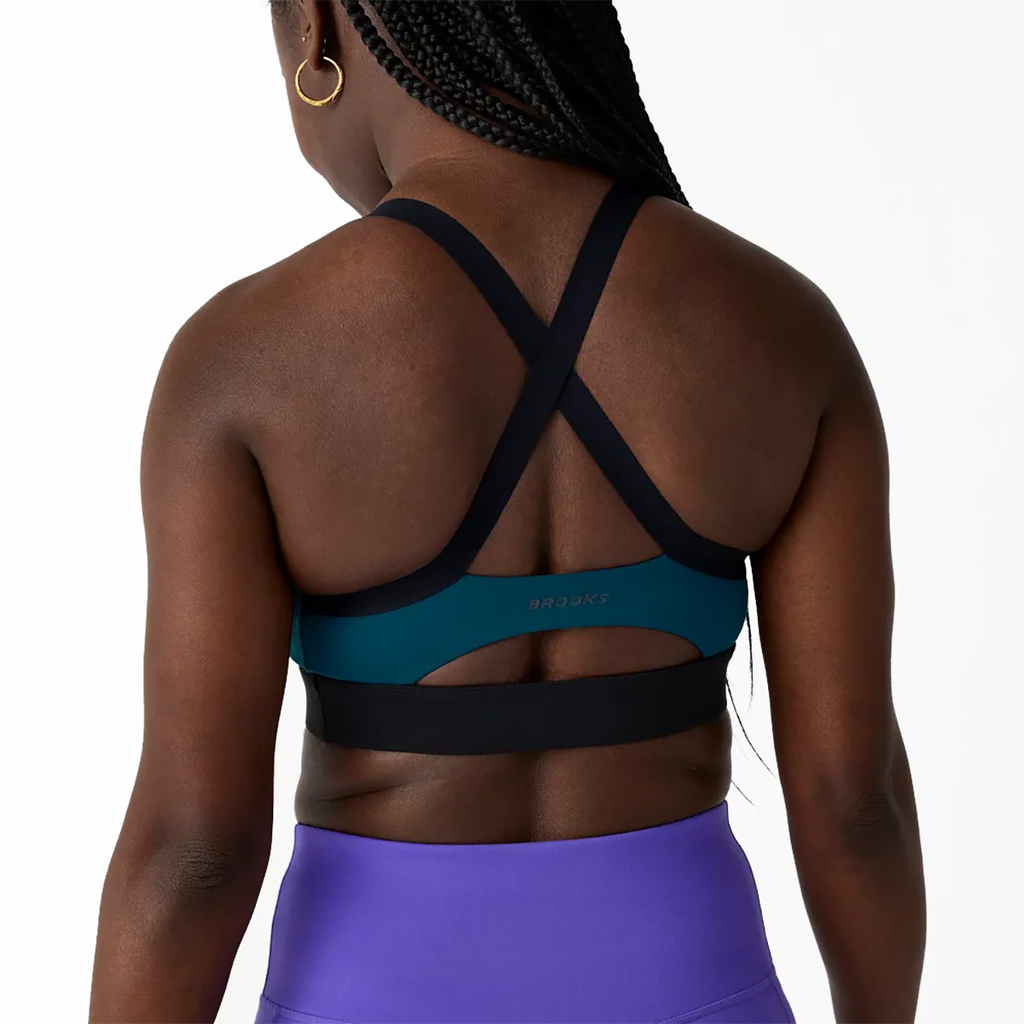 Brooks Luxe Strappy Bra — Black — Size XSmall — Lifestyle View