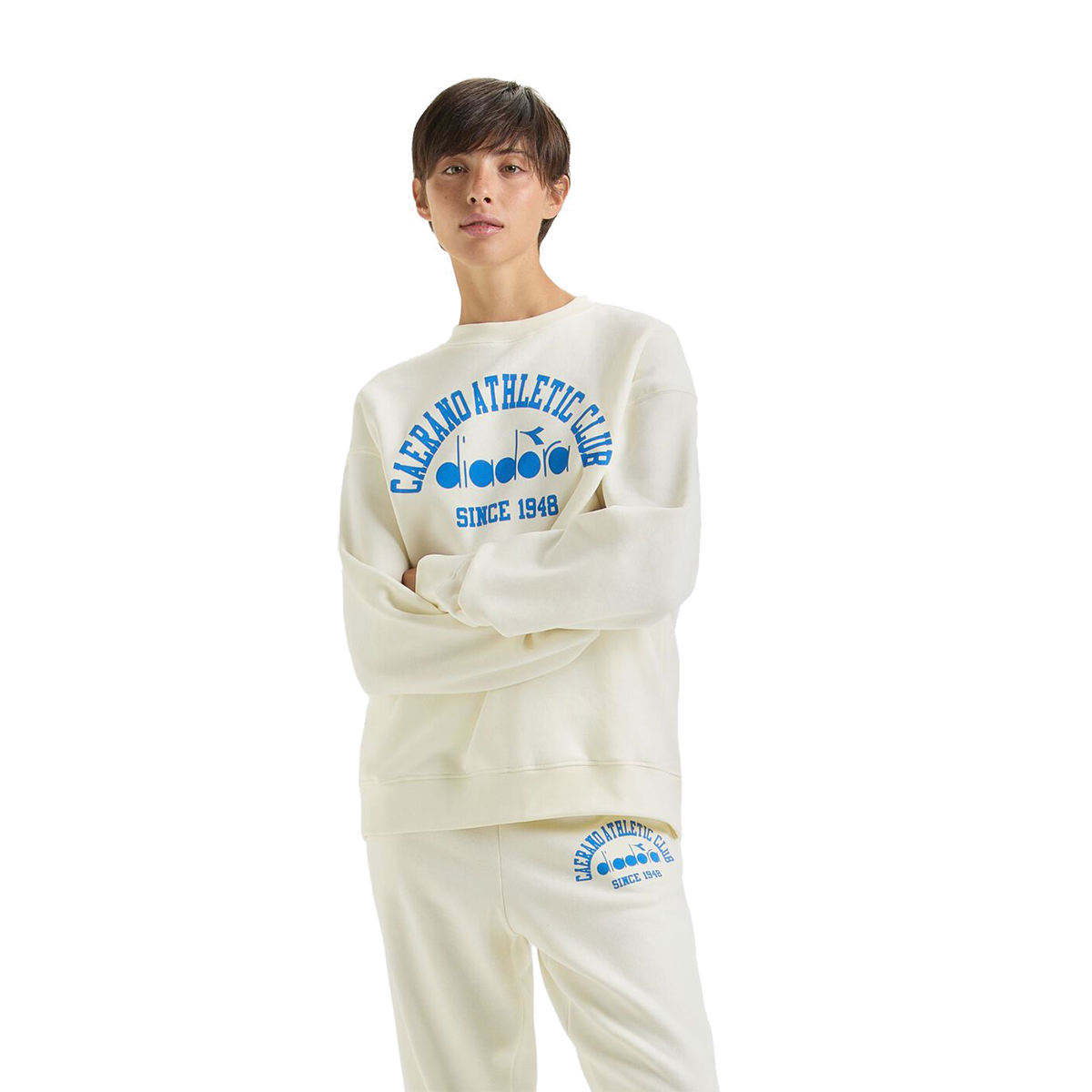 Diadora Crew 1948 Athletic Club Sweatshirt — Butter White — Size XSmall — Side View