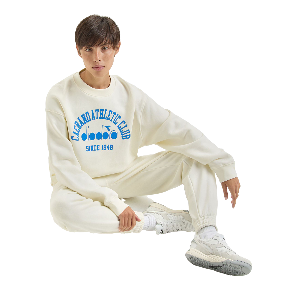 Diadora Crew 1948 Athletic Club Sweatshirt — Butter White — Size XSmall — Top View
