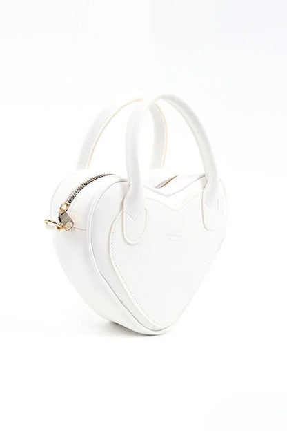 White Heart Shaped Faux Leather Zipper Bag