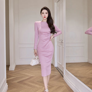 Fashion Cashmere Knitted Dress — Apricot — Size L — Lifestyle View