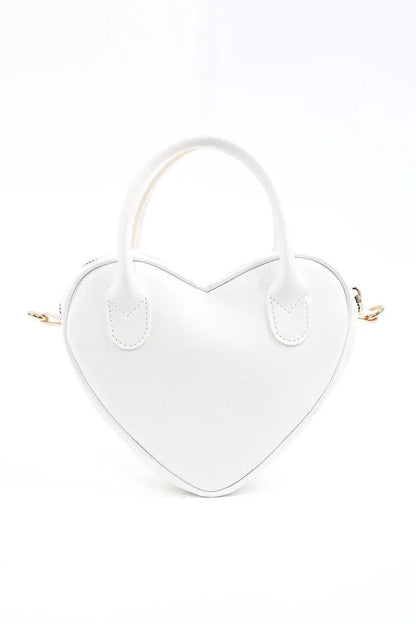 White Heart Shaped Faux Leather Zipper Bag
