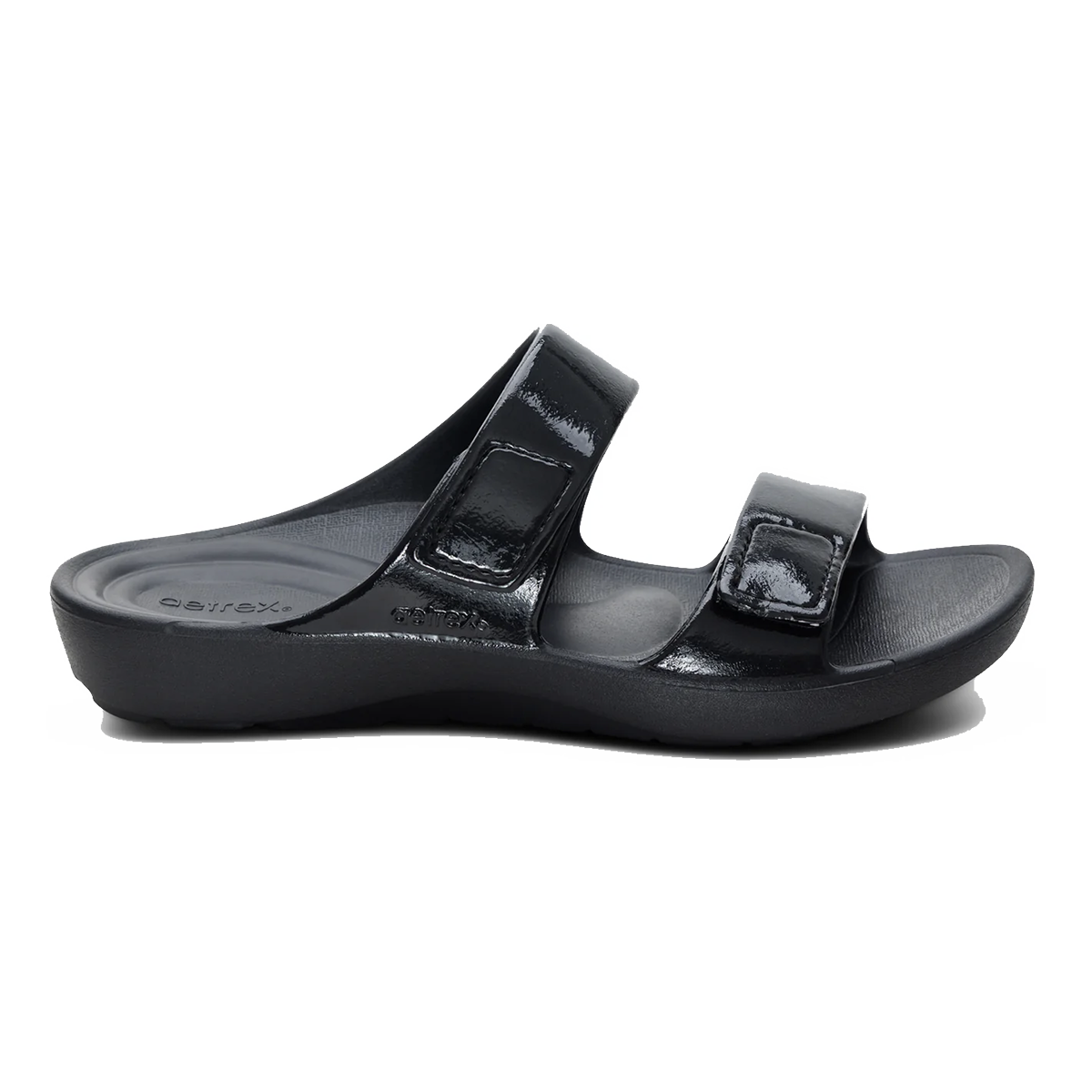 Aetrex Kaia Slip On — Black Gloss — Size B — Width 5 — Front View