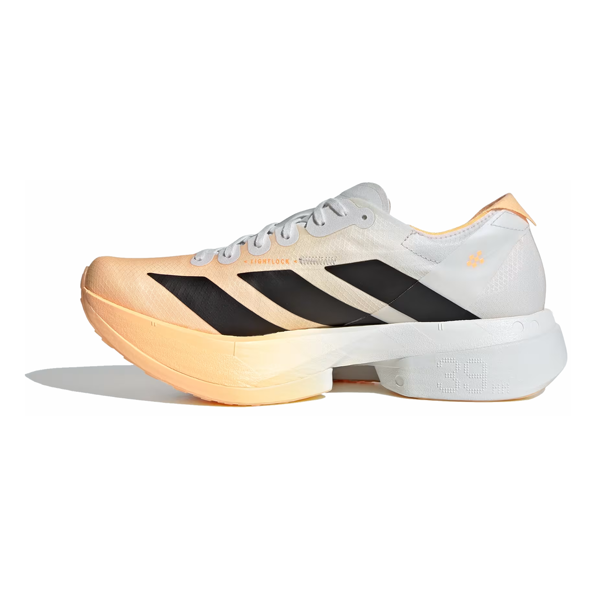Adidas Adizero Adios Pro 4 — Acid Orange - Core Black - Crystal White — Size B — Width 7 — Side View