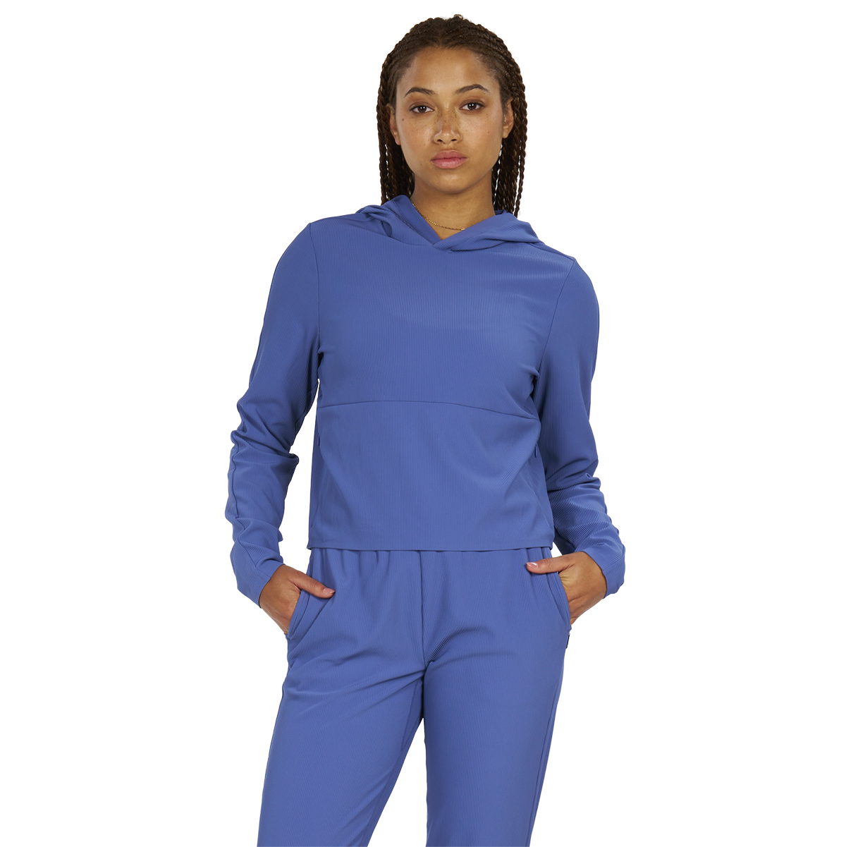 Alwrld ALTRN Rib Hoodie — Lido Blue — Size XSmall — Front View