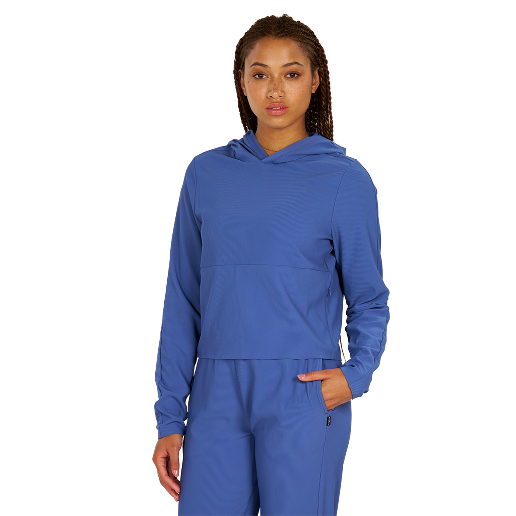 Alwrld ALTRN Rib Hoodie — Lido Blue — Size XSmall — Side View
