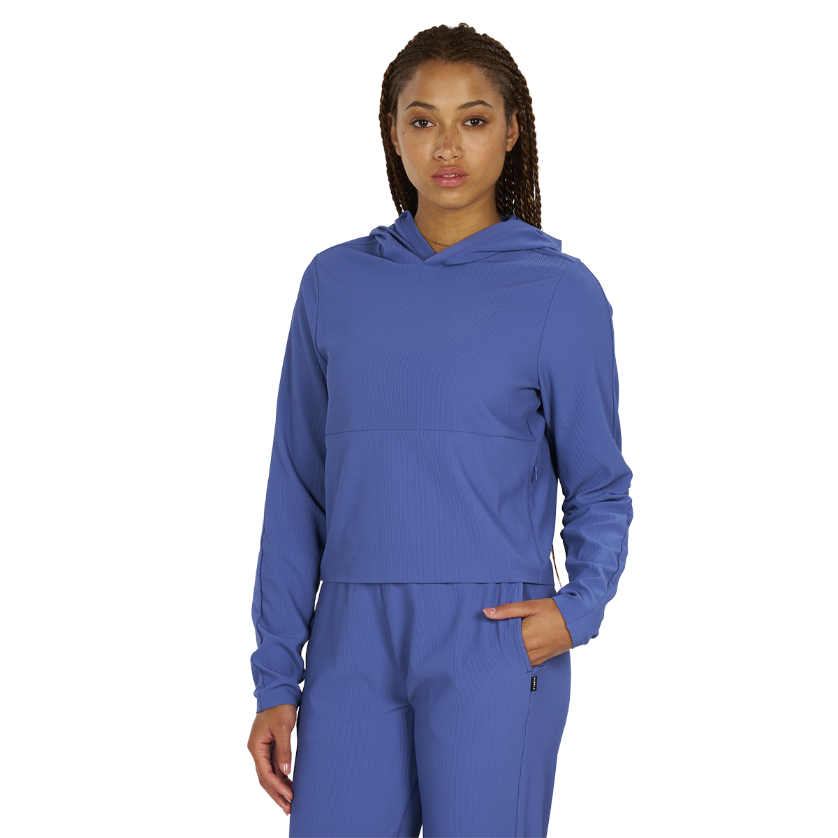 Alwrld ALTRN Rib Hoodie — Lido Blue — Size XSmall — Side View