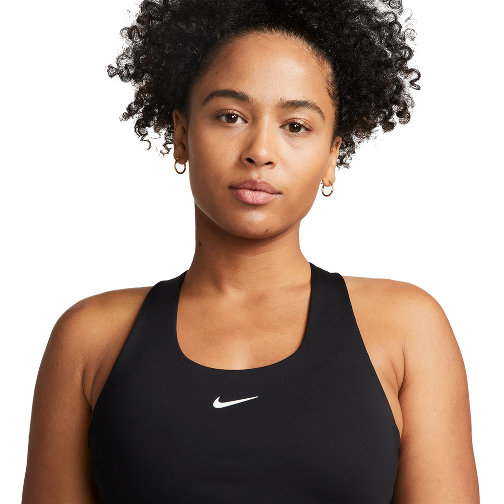 Nike Swoosh Medium-Support Padded Bra — Black - Black - White — Size Medium — Top View