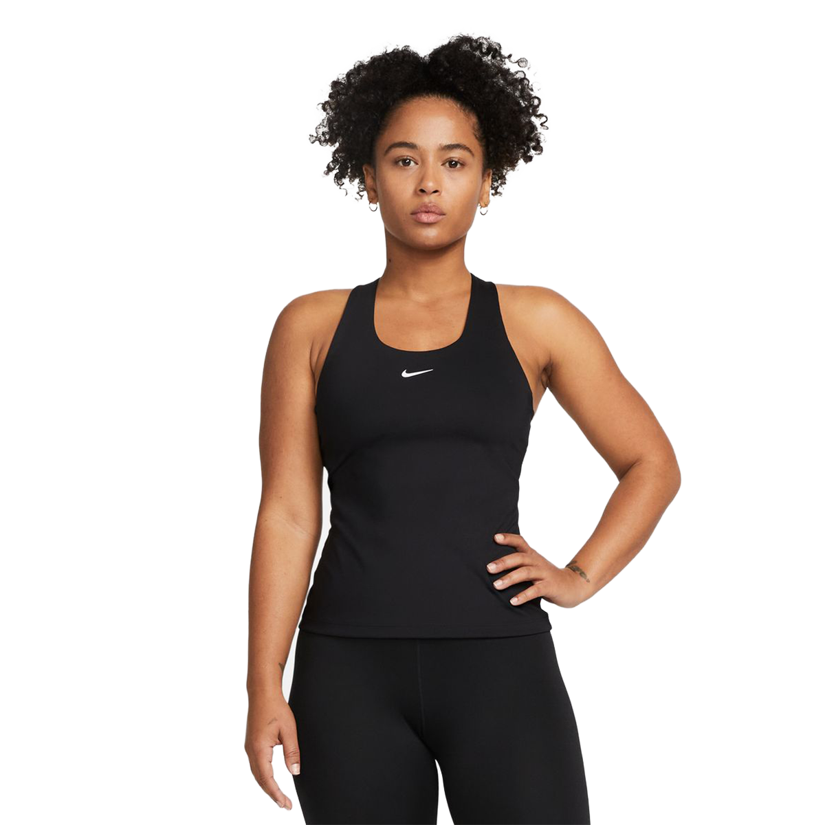 Nike Swoosh Medium-Support Padded Bra — Black - Black - White — Size Medium — Front View