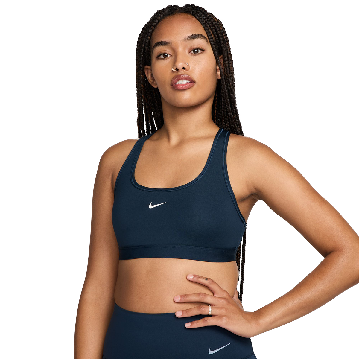 Nike Swoosh Bra — Armory Navy - White — Size Large — Front View