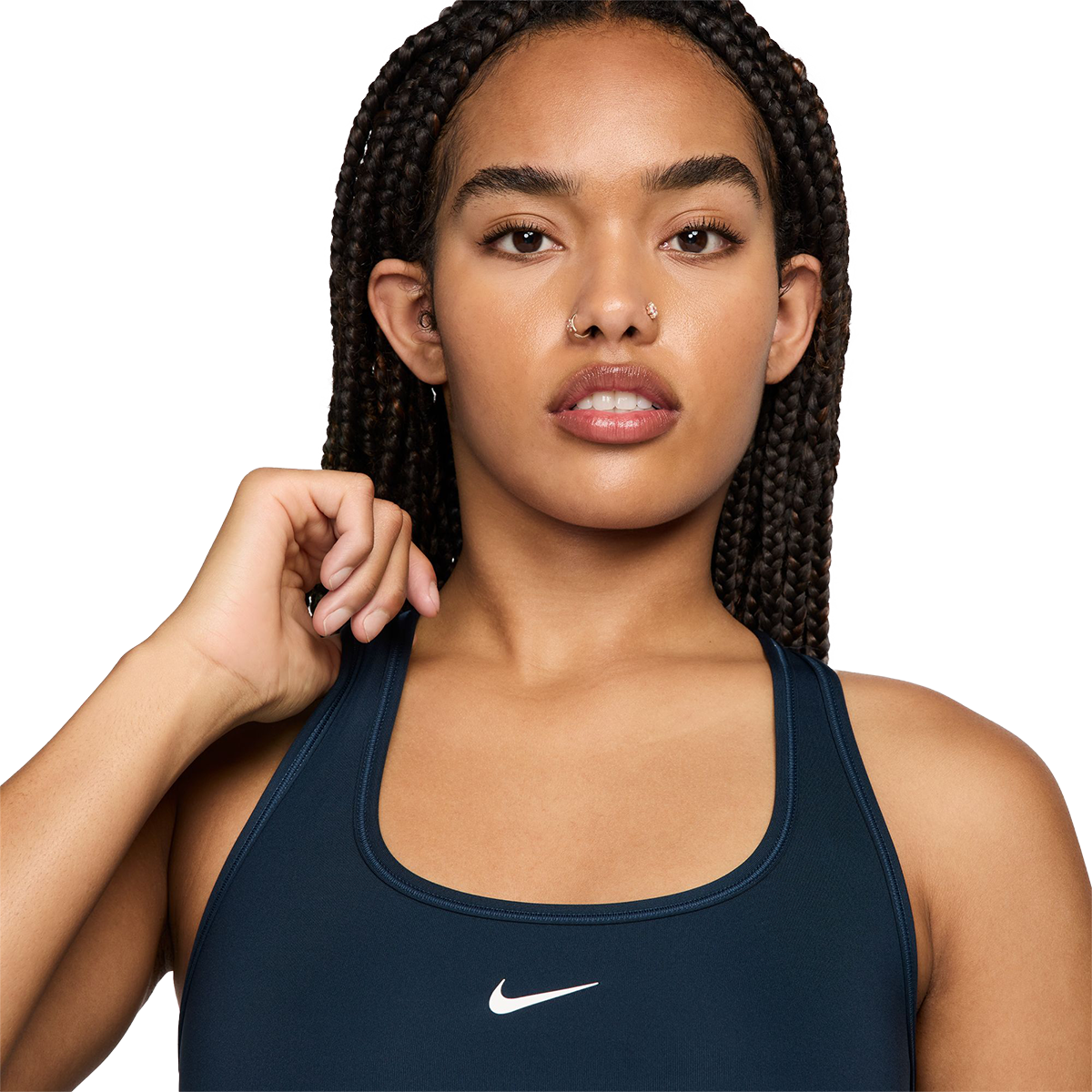 Nike Swoosh Bra — Armory Navy - White — Size Large — Back View